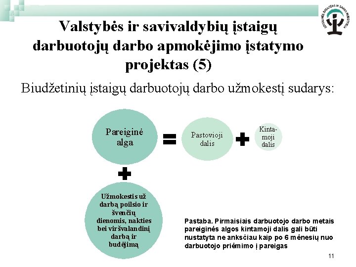 Valstybės ir savivaldybių įstaigų darbuotojų darbo apmokėjimo įstatymo projektas (5) Biudžetinių įstaigų darbuotojų darbo