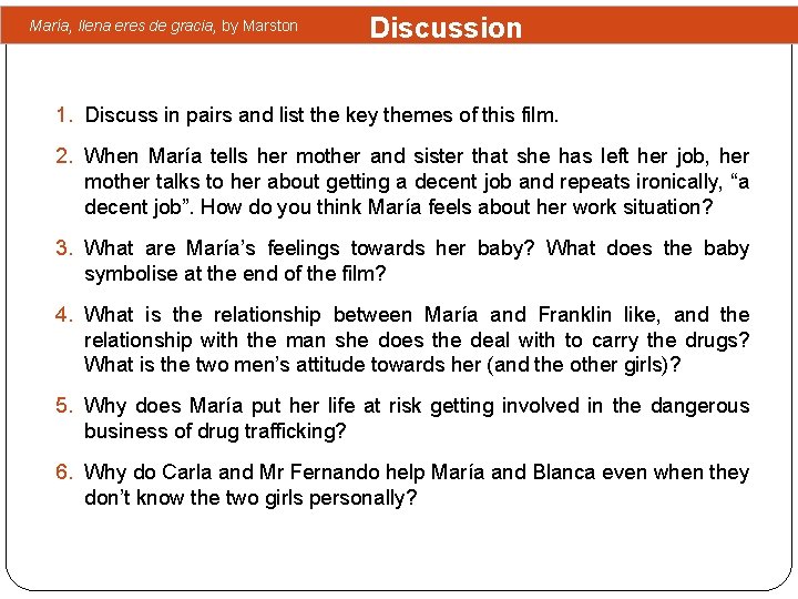 María, llena eres de gracia, by Marston Discussion 1. Discuss in pairs and list