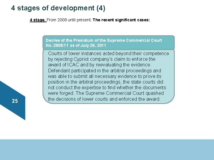 4 stages of development (4) 4 stage. From 2008 until present. The recent significant