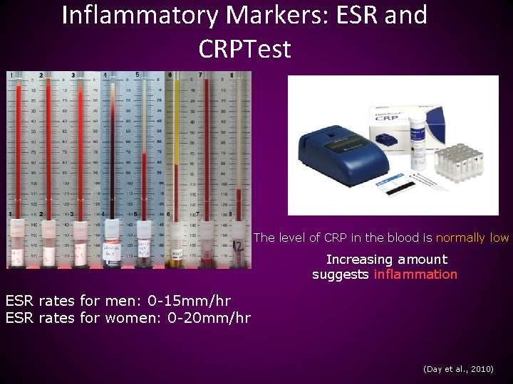 Inflammatory Markers: ESR and CRPTest The level of CRP in the blood is normally