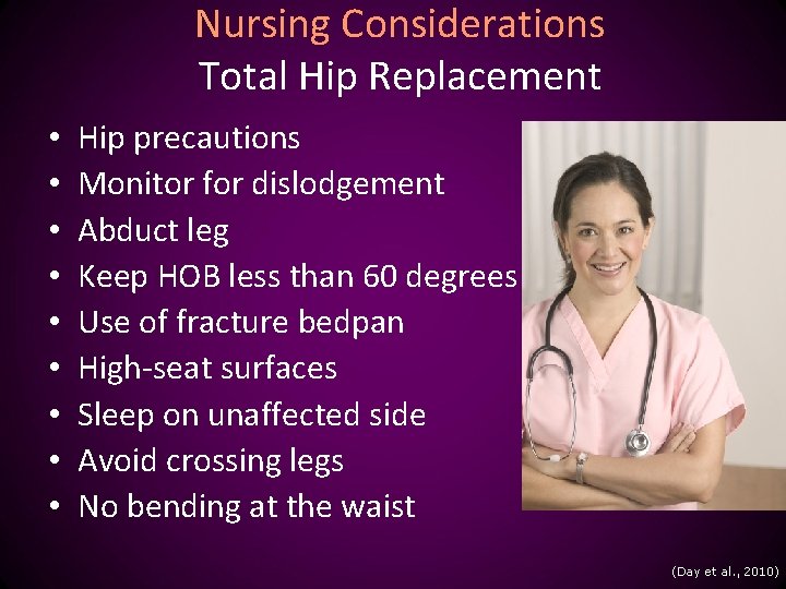 Nursing Considerations Total Hip Replacement • • • Hip precautions Monitor for dislodgement Abduct