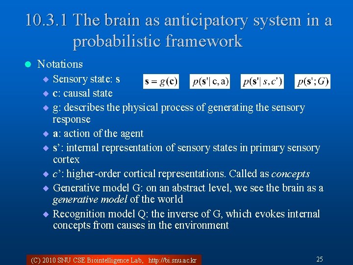 10. 3. 1 The brain as anticipatory system in a probabilistic framework l Notations