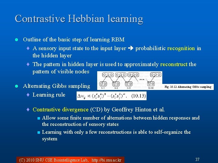Contrastive Hebbian learning l Outline of the basic step of learning RBM ¨ A