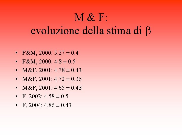M & F: evoluzione della stima di b • • F&M, 2000: 5. 27
