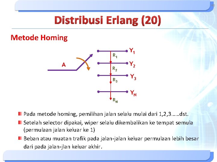 48 Distribusi Erlang (20) Metode Homing R 1 A R 2 R 3 RN 48 Distribusi Erlang (20) Metode Homing R 1 A R 2 R 3 RN