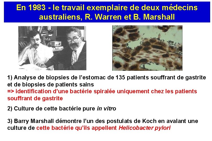 En 1983 - le travail exemplaire de deux médecins australiens, R. Warren et B.