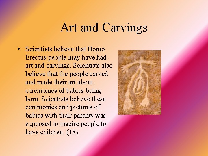 Art and Carvings • Scientists believe that Homo Erectus people may have had art