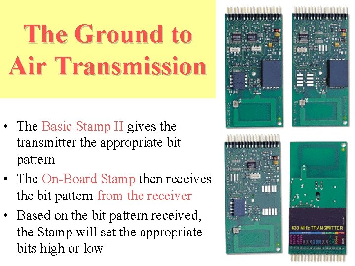 The Ground to Air Transmission • The Basic Stamp II gives the transmitter the