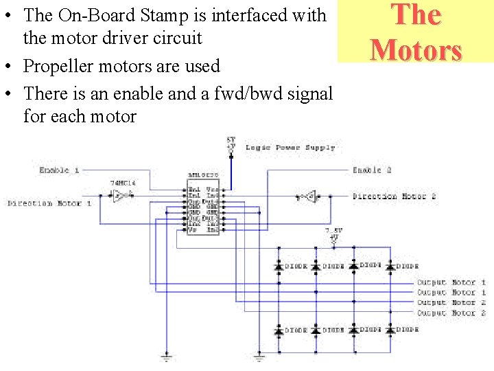  • The On-Board Stamp is interfaced with the motor driver circuit • Propeller