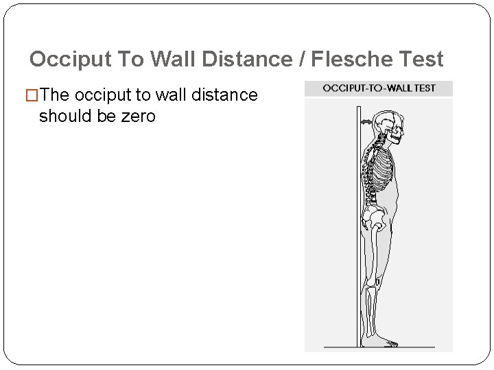 Occiput To Wall Distance / Flesche Test �The occiput to wall distance should be