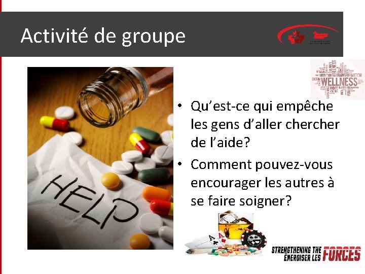  Activité de groupe • Qu’est-ce qui empêche les gens d’aller cher de l’aide?