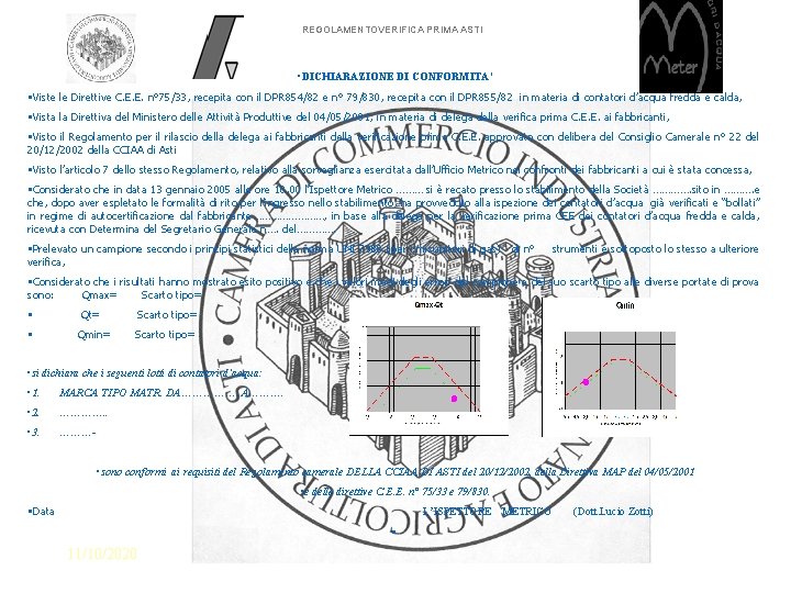 REGOLAMENTOVERIFICA PRIMA ASTI • DICHIARAZIONE DI CONFORMITA’ • Viste le Direttive C. E. E.