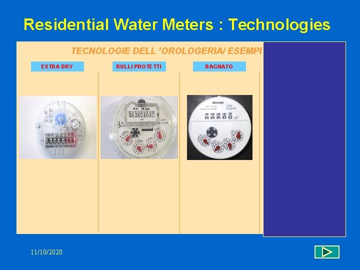 Residential Water Meters : Technologies TECNOLOGIE DELL ’OROLOGERIA/ ESEMPI EXTRA DRY 11/10/2020 RULLI PROTETTI