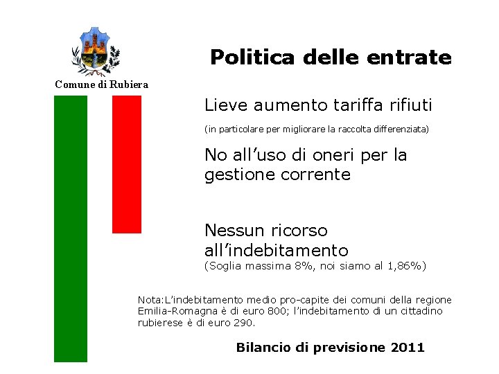 Politica delle entrate Comune di Rubiera Lieve aumento tariffa rifiuti (in particolare per migliorare