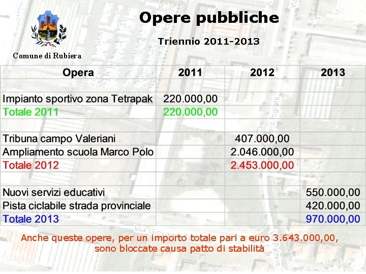 Opere pubbliche Triennio 2011 -2013 Comune di Rubiera Anche queste opere, per un importo