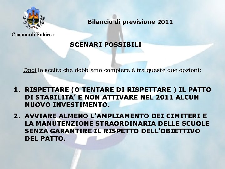 Bilancio di previsione 2011 Comune di Rubiera SCENARI POSSIBILI Oggi la scelta che dobbiamo