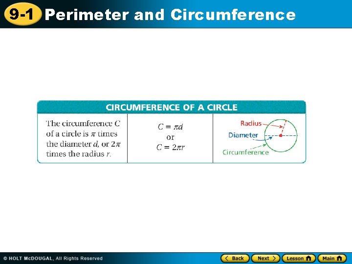 9 -1 Perimeter and Circumference 