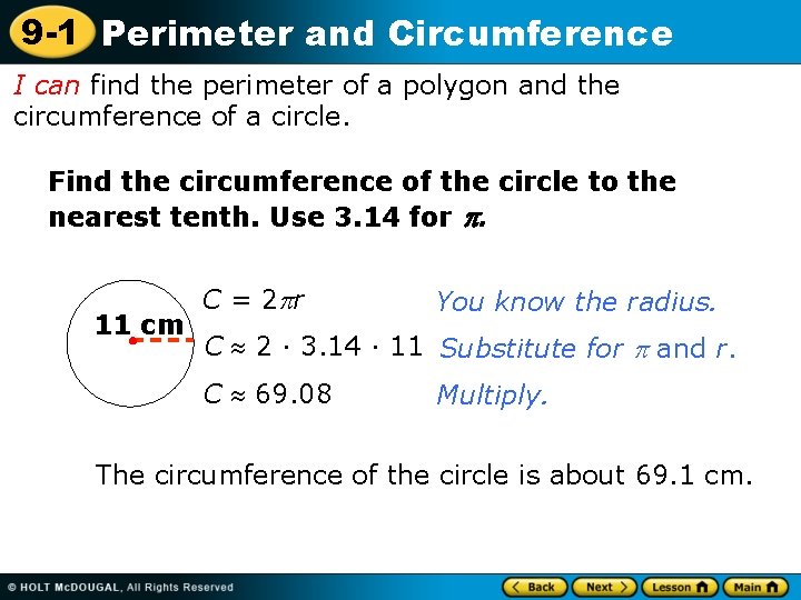 9 -1 Perimeter and Circumference I can find the perimeter of a polygon and