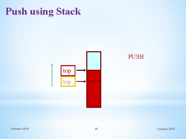 Push using Stack PUSH top Autumn 2016 10 Autumn 2016 
