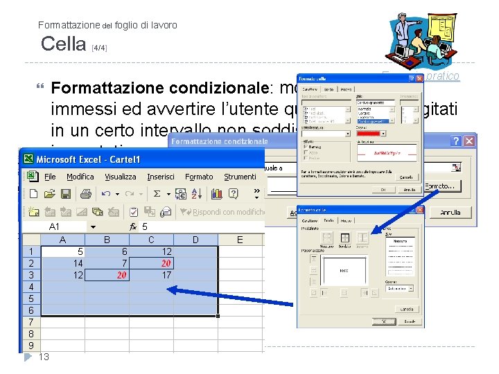Formattazione del foglio di lavoro Cella [4/4] Esempio pratico Formattazione condizionale: monitorare i dati