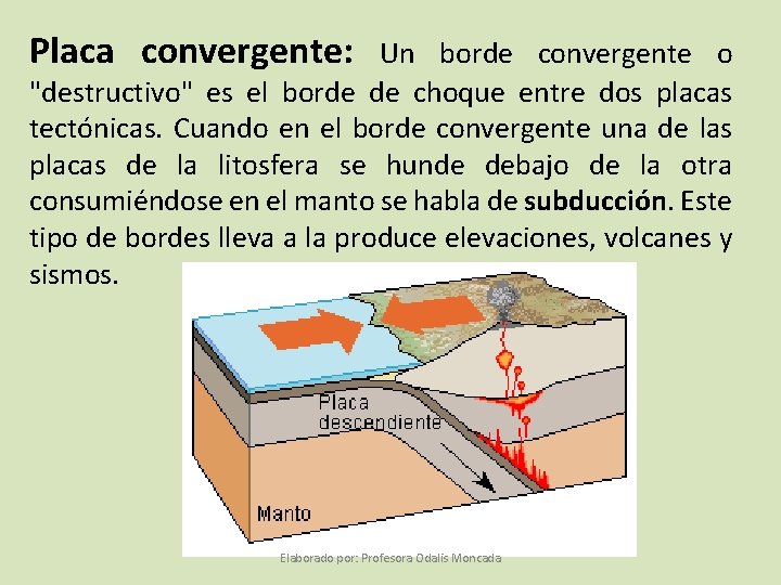 Placa convergente: Un borde convergente o "destructivo" es el borde de choque entre dos