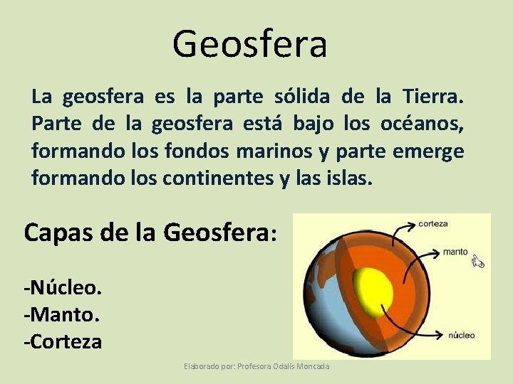 Geosfera La geosfera es la parte sólida de la Tierra. Parte de la geosfera