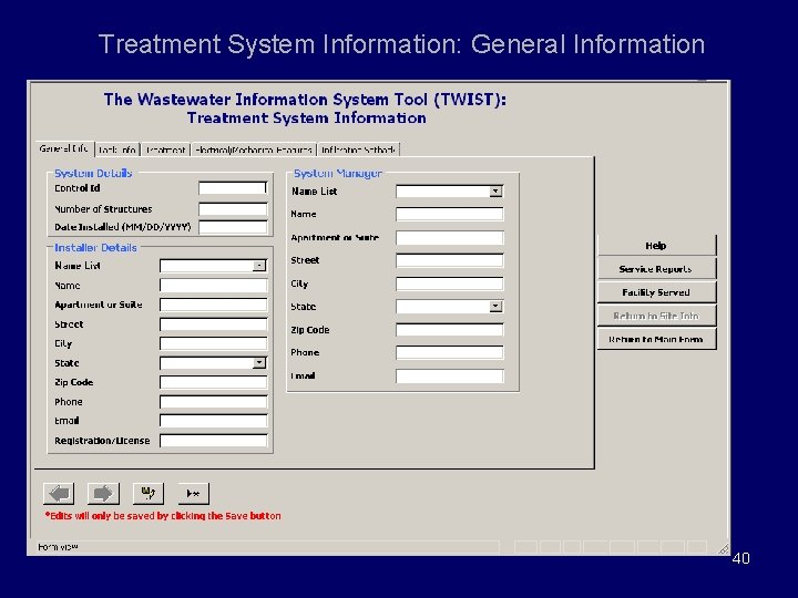 Treatment System Information: General Information 40 