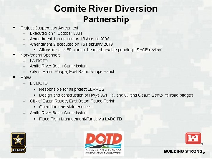 Comite River Diversion Partnership § § § Project Cooperation Agreement § Executed on 1