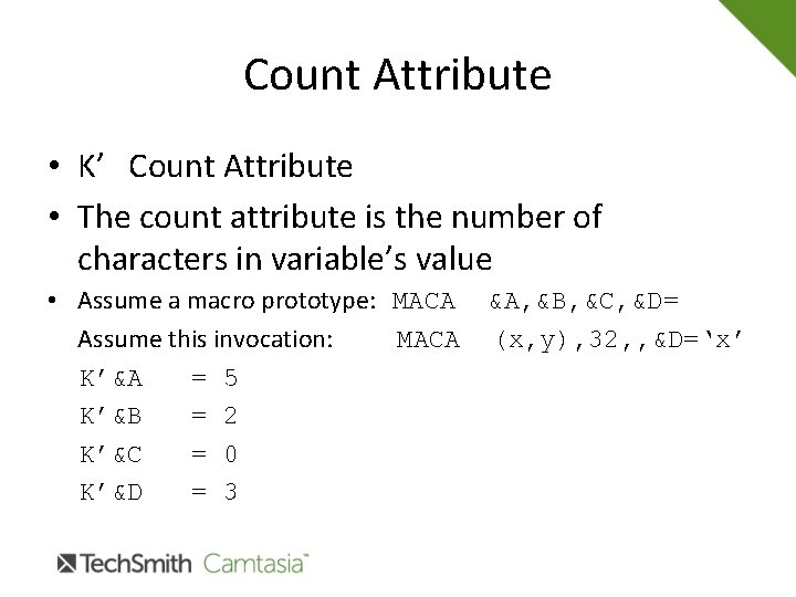 Count Attribute • K’ Count Attribute • The count attribute is the number of