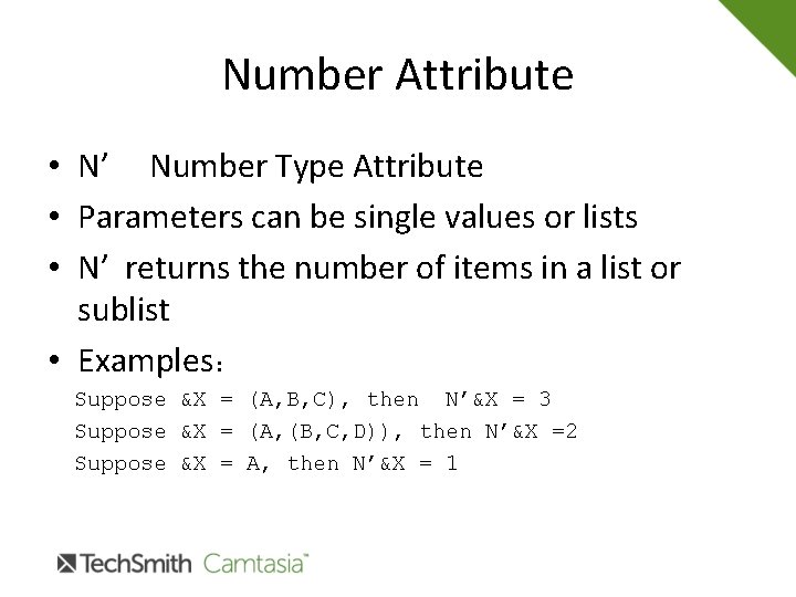Number Attribute • N’ Number Type Attribute • Parameters can be single values or