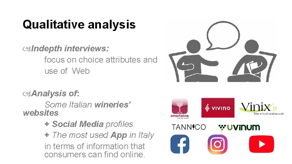 Qualitative analysis Indepth interviews: focus on choice attributes and use of Web Analysis of: