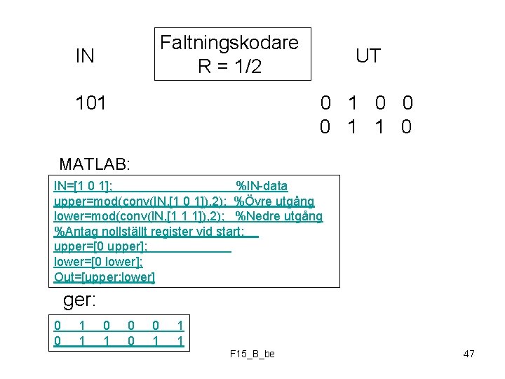 Faltningskodare R = 1/2 IN 101 UT 0 1 0 0 0 1 1