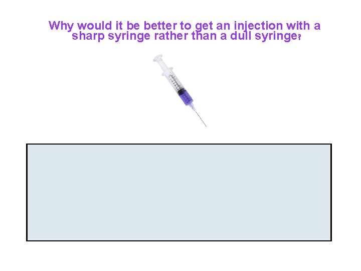 Why would it be better to get an injection with a sharp syringe rather