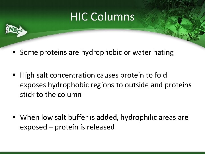HIC Columns § Some proteins are hydrophobic or water hating § High salt concentration