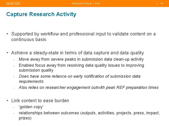 Research Products | Pure | Capture Research Activity • Supported by workflow and professional