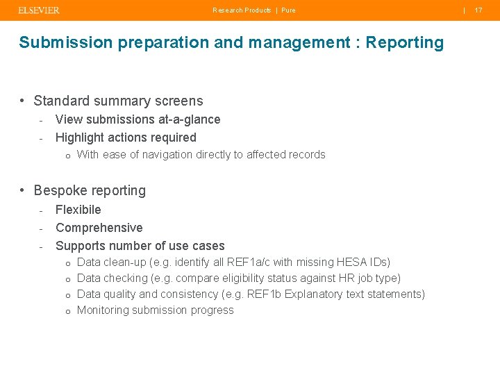 Research Products | Pure Submission preparation and management : Reporting • Standard summary screens