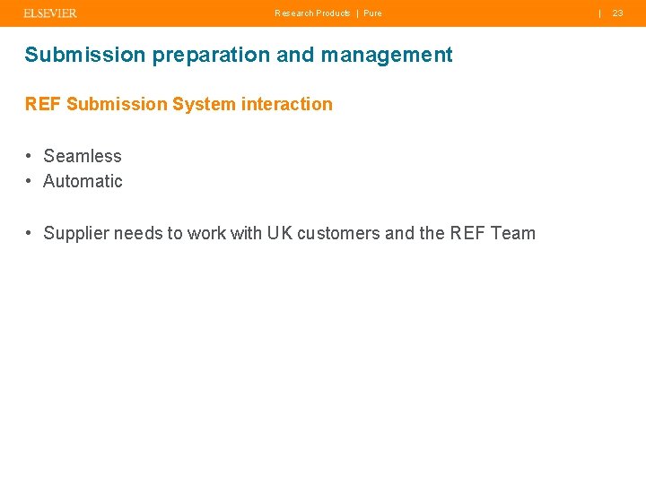 Research Products | Pure Submission preparation and management REF Submission System interaction • Seamless