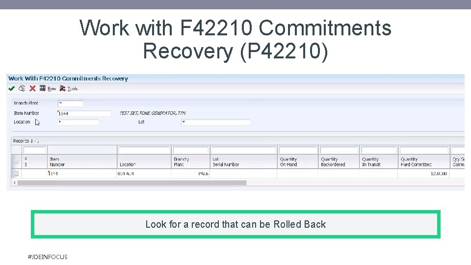 Work with F 42210 Commitments Recovery (P 42210) • First Level • Second level