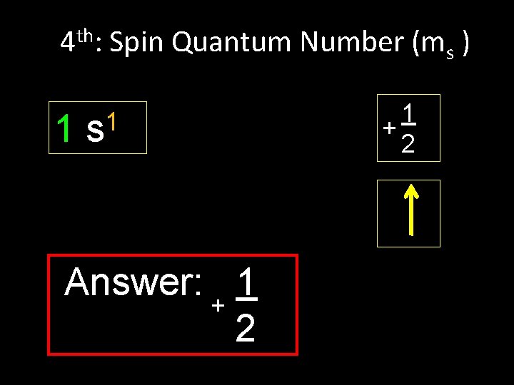 4 th: Spin Quantum Number (ms ) 1 1 s Answer: + 1 2