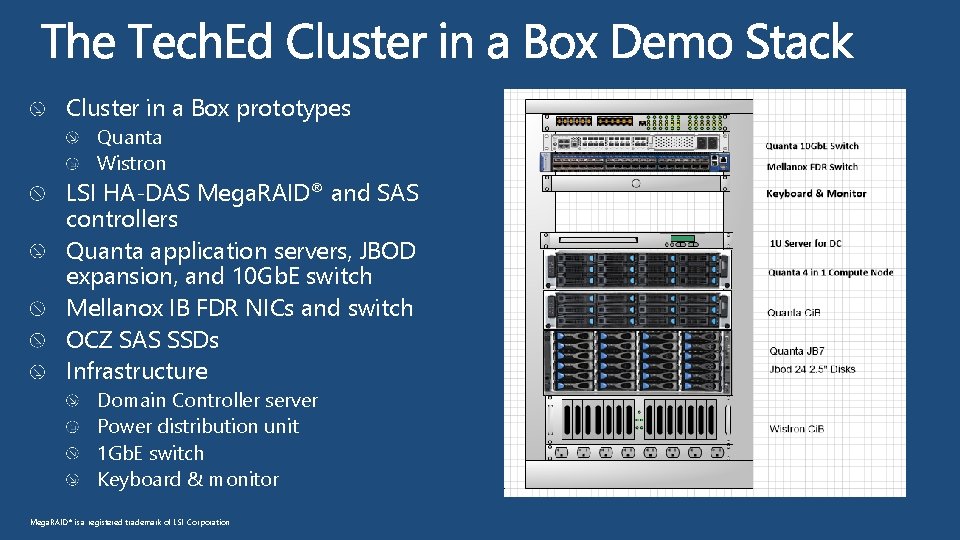 Cluster in a Box prototypes Quanta Wistron LSI HA-DAS Mega. RAID® and SAS controllers