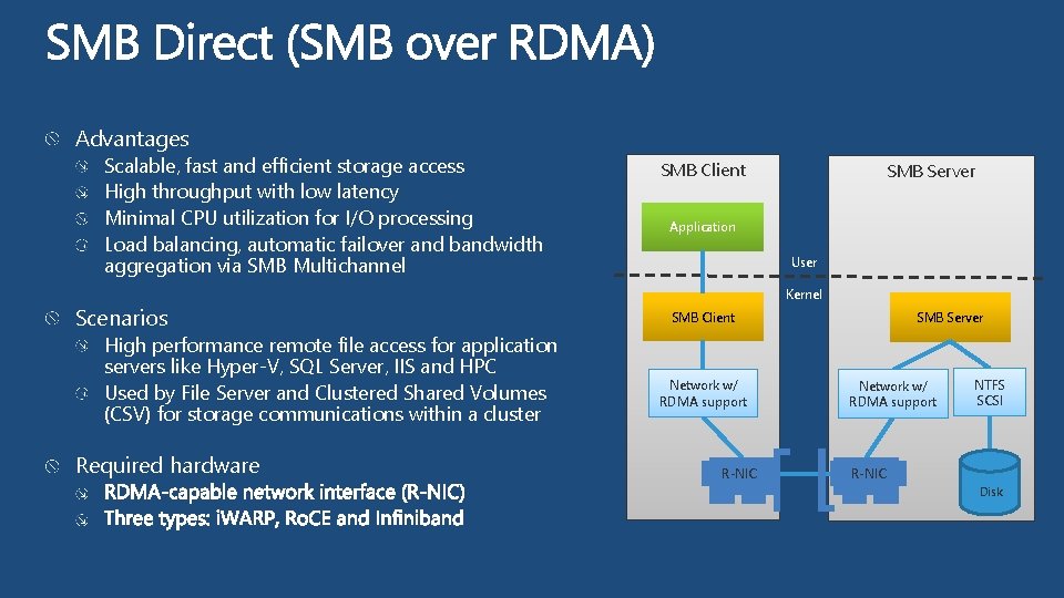 Advantages Scalable, fast and efficient storage access High throughput with low latency Minimal CPU