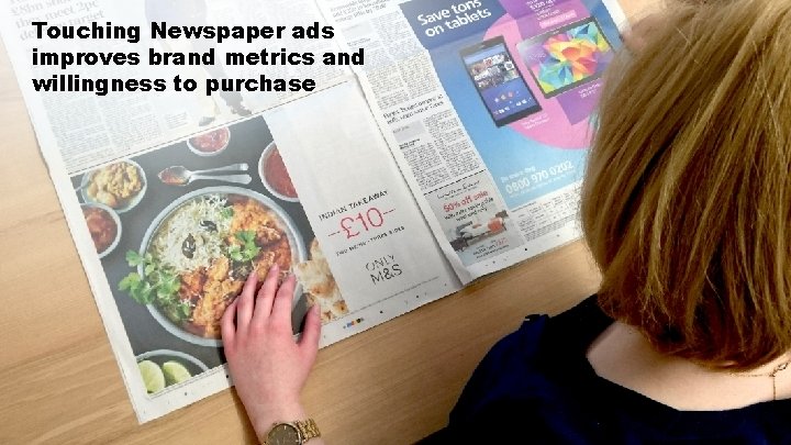 Touching Newspaper ads improves brand metrics and willingness to purchase 