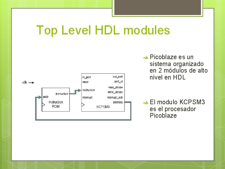 Top Level HDL modules Picoblaze es un sistema organizado en 2 módulos de alto