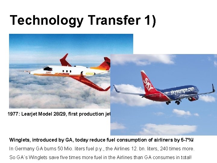 Technology Transfer 1) 1977: Learjet Model 28/29, first production jet aircraft to utilize winglets.