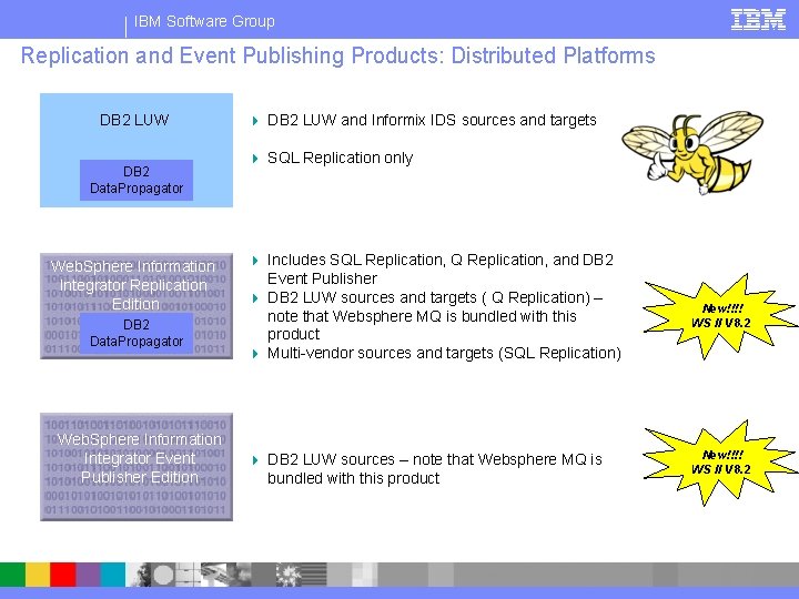 IBM Software Group Replication and Event Publishing Products: Distributed Platforms DB 2 LUW DB