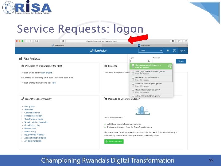 Service Requests: logon 22 