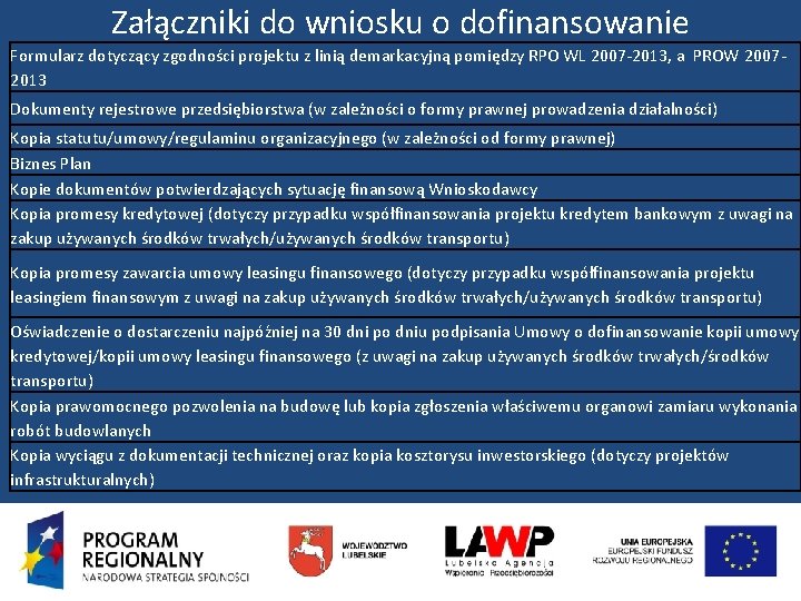 Załączniki do wniosku o dofinansowanie Formularz dotyczący zgodności projektu z linią demarkacyjną pomiędzy RPO