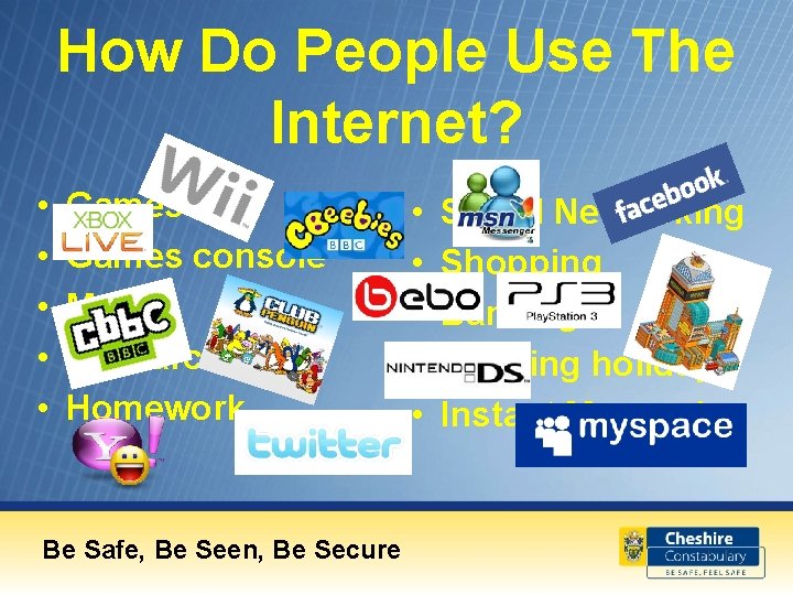 How Do People Use The Internet? • • • Games console Music Research Homework
