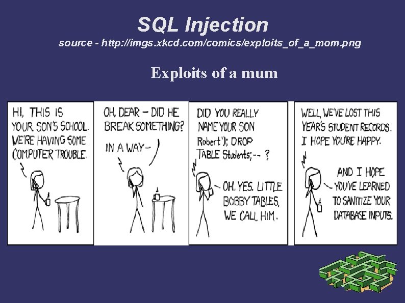 SQL Injection source - http: //imgs. xkcd. com/comics/exploits_of_a_mom. png Exploits of a mum 