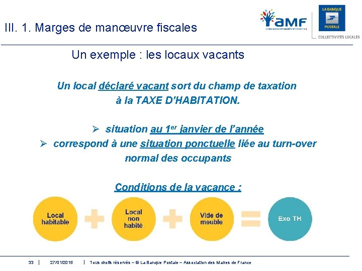 III. 1. Marges de manœuvre fiscales Un exemple : les locaux vacants Un local